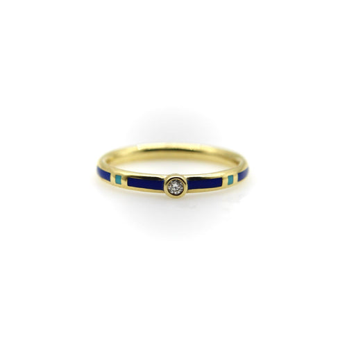 Bague Bague en or 18K émaillée bleu et turquoise avec diamant 58 Facettes