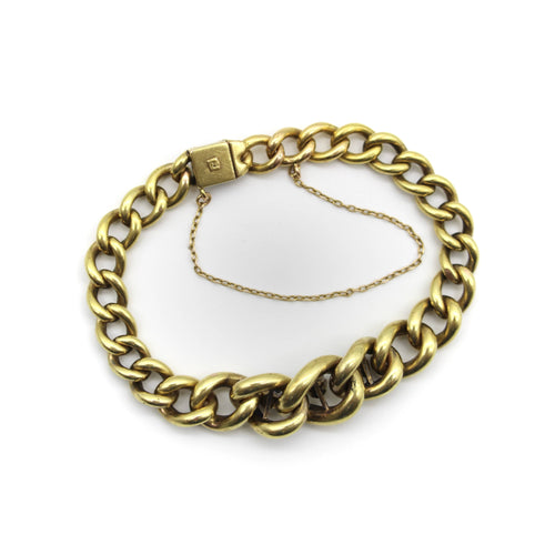 Bracelet Bracelet édouardien à mailles gourmette graduées en or 14K avec diamants, rubis et saphir 58 Facettes