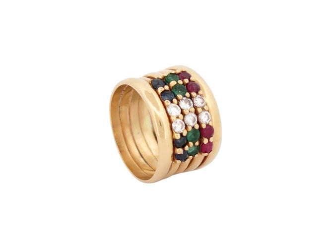 Bague 46 Bague Pinky 5 rangs en or jaune 18k, diamants et pierres précieuses 58 Facettes 272708