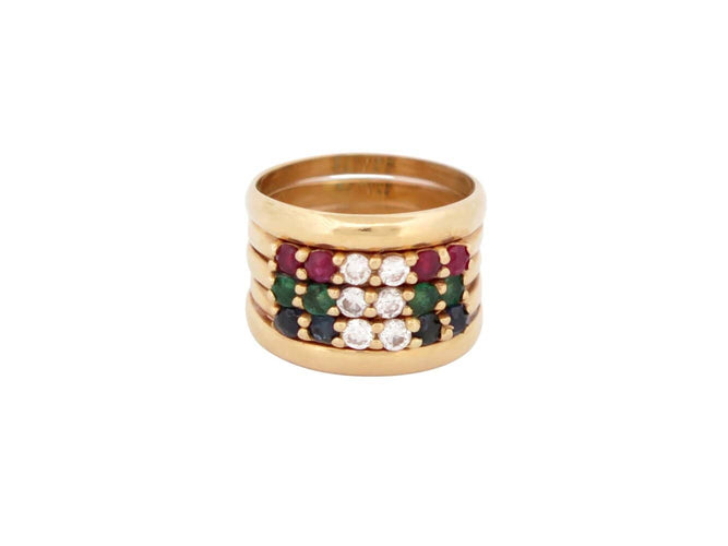Bague 46 Bague Pinky 5 rangs en or jaune 18k, diamants et pierres précieuses 58 Facettes 272708