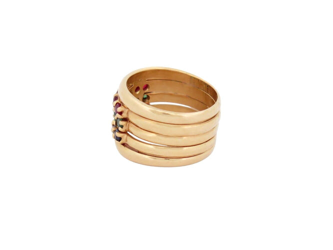 Bague 46 Bague Pinky 5 rangs en or jaune 18k, diamants et pierres précieuses 58 Facettes 272708
