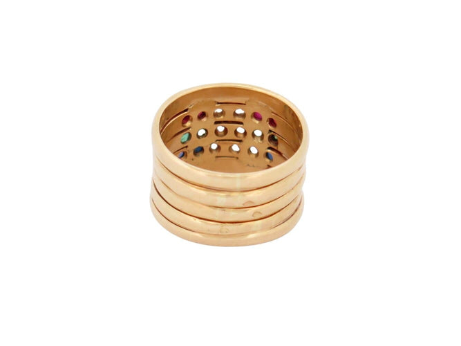 Bague 46 Bague Pinky 5 rangs en or jaune 18k, diamants et pierres précieuses 58 Facettes 272708