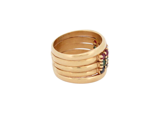 Bague 46 Bague Pinky 5 rangs en or jaune 18k, diamants et pierres précieuses 58 Facettes 272708