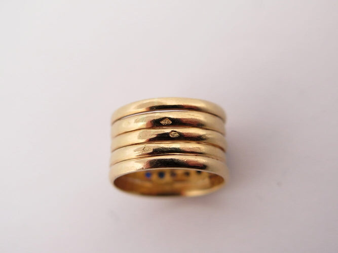 Bague 46 Bague Pinky 5 rangs en or jaune 18k, diamants et pierres précieuses 58 Facettes 272708