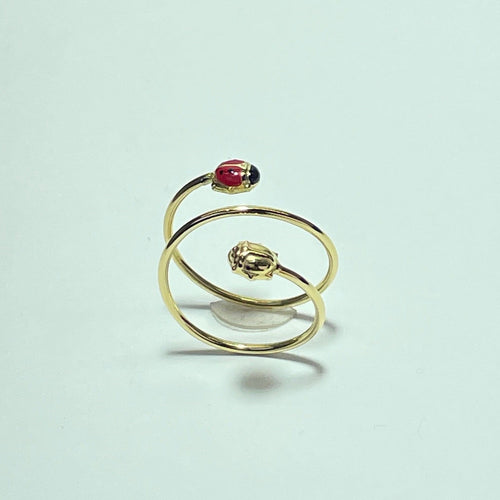 Bague 47 Bague coccinelle en or jaune 18 carats émaillée rouge et noir 58 Facettes 250077