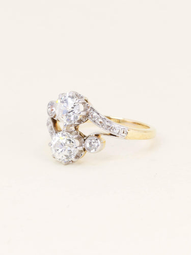 Bague 56 Belle Époque - Bague toi et moi en or 18k et platine, diamants 2 ct 58 Facettes 1200.5