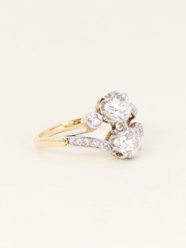 Bague 56 Belle Époque - Bague toi et moi en or 18k et platine, diamants 2 ct 58 Facettes 1200.5