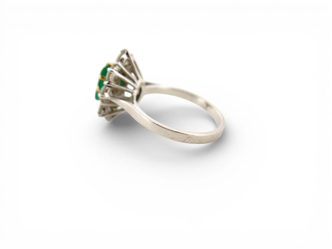 Bague 51 Bague marguerite T51 en or blanc 18k avec émeraude et diamants 58 Facettes 272543
