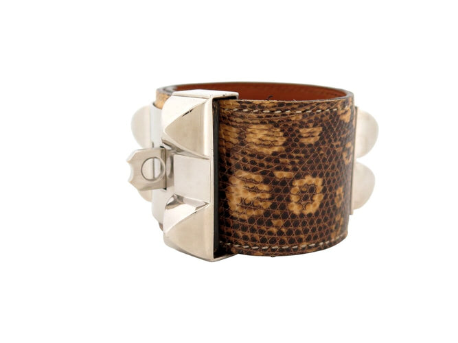 Bracelet Hermès Médor Collier de Chien - Bracelet en cuir de lézard niloticus argenté 58 Facettes 272558