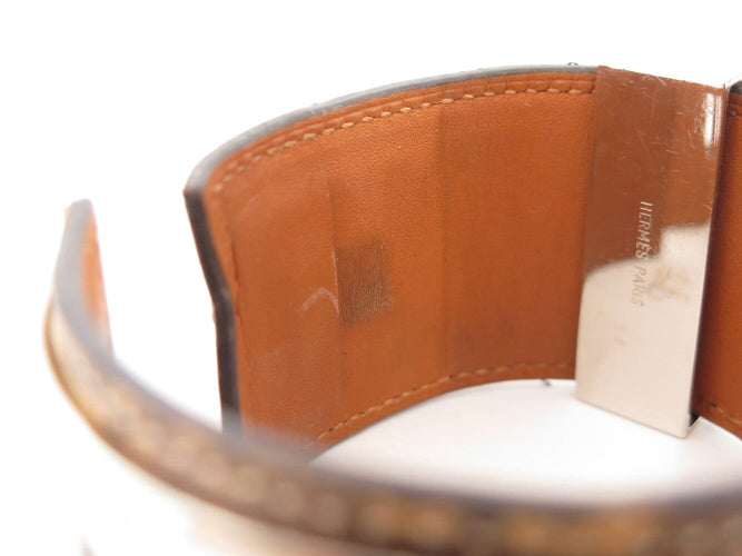 Bracelet Hermès Médor Collier de Chien - Bracelet en cuir de lézard niloticus argenté 58 Facettes 272558