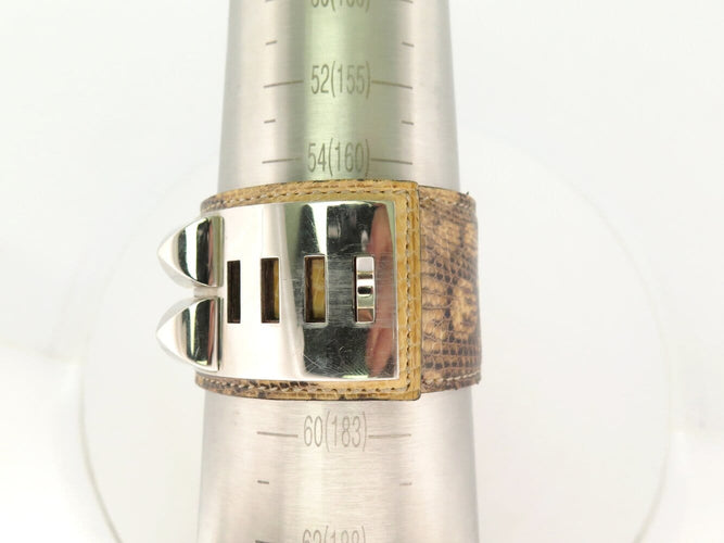 Bracelet Hermès Médor Collier de Chien - Bracelet en cuir de lézard niloticus argenté 58 Facettes 272558