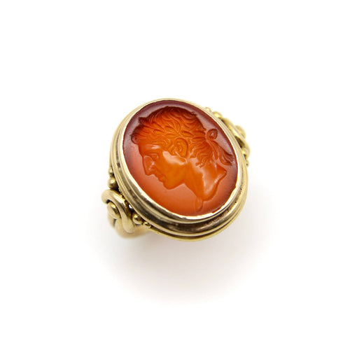 Bague Époque victorienne - Bague en or 18k, intaille en cornaline Jules César 58 Facettes