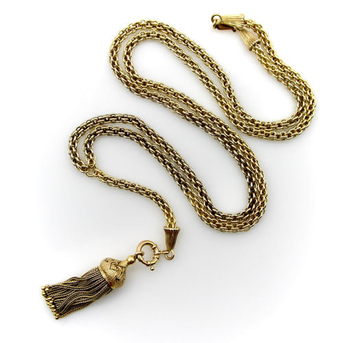 Collier Chaîne victorienne longue à maillons fantaisie en or 14K avec pampille émaillée 58 Facettes