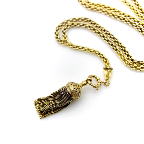 Collier Chaîne victorienne longue à maillons fantaisie en or 14K avec pampille émaillée 58 Facettes