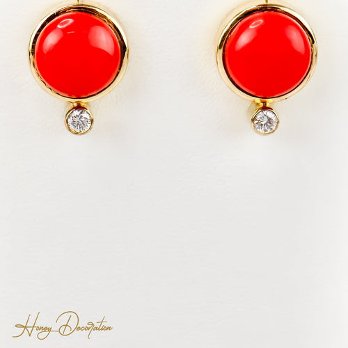 Boucles d'oreilles Boucles d’oreilles corail en or jaune 14 carats et diamants 58 Facettes 2660