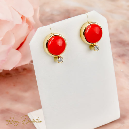 Boucles d'oreilles Boucles d'oreilles corail en or jaune 14 carats et diamants 58 Facettes 2660