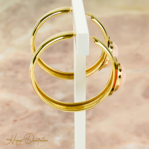 Boucles d'oreilles Creoles - Boucles d’oreilles en or jaune 18 carats avec corail 58 Facettes 2515