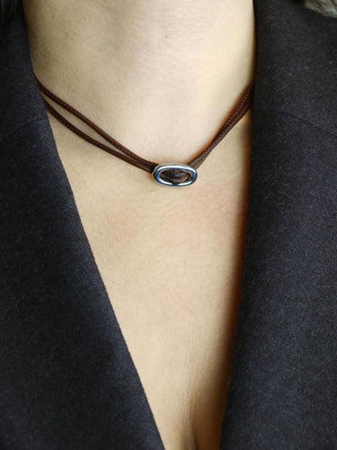 Collier Hermès Glenan - Collier en argent 925 et cuir marron 58 Facettes 1206.9