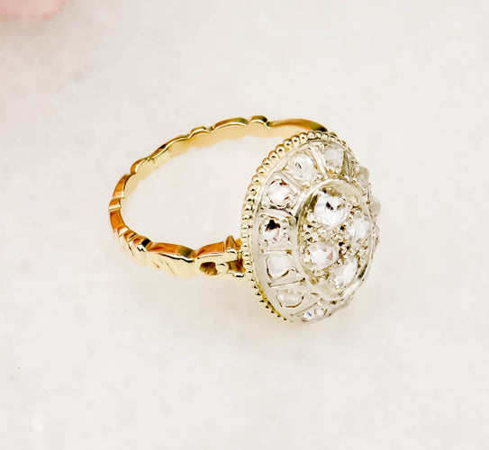 Bague 55 Art déco - Bague diamants taille ancienne en or jaune 585 et platine 58 Facettes 2641