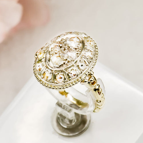 Bague 55 Art déco - Bague diamants taille ancienne en or jaune 585 et platine 58 Facettes 2641