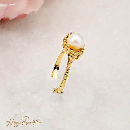Bague 55 Bague perle en or jaune 14 carats 58 Facettes 2650
