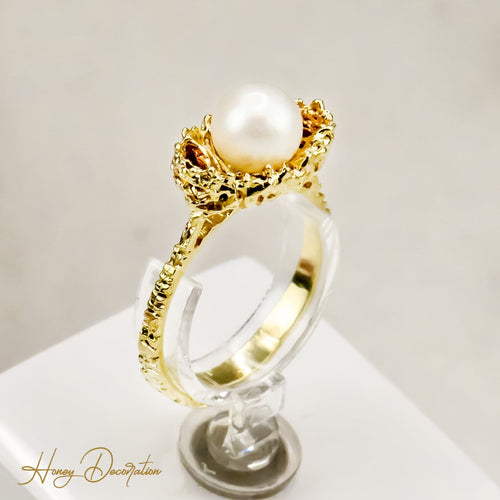 Bague 55 Bague perle en or jaune 14 carats 58 Facettes 2650