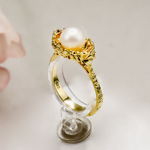 Bague 55 Bague perle en or jaune 14 carats 58 Facettes 2650