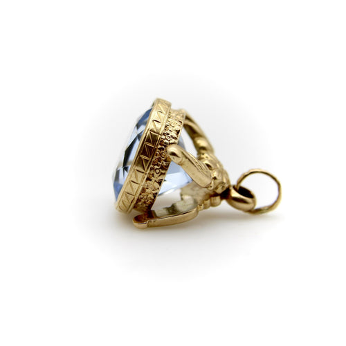 Pendentif Fob vintage - Pendentif en or jaune 14k avec pâte de verre bleue 58 Facettes A10033