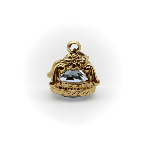 Pendentif Fob vintage - Pendentif en or jaune 14k avec pâte de verre bleue 58 Facettes A10033