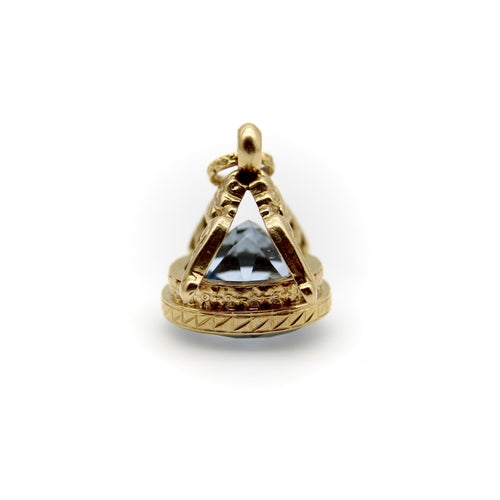 Pendentif Fob vintage - Pendentif en or jaune 14k avec pâte de verre bleue 58 Facettes A10033