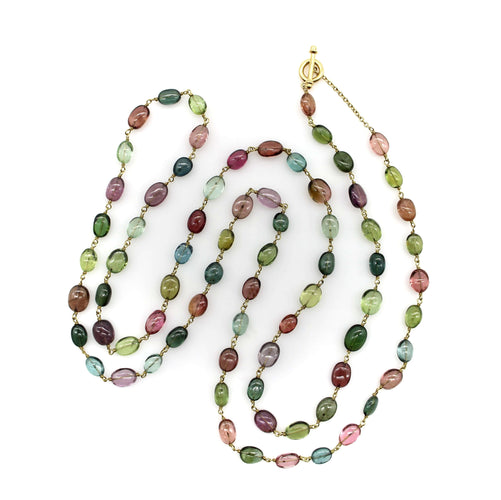 Collier Syna - Collier perles de tourmalines multicolores en or 18 carats 58 Facettes A20070