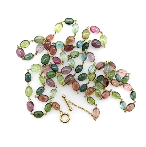 Collier Syna - Collier perles de tourmalines multicolores en or 18 carats 58 Facettes A20070