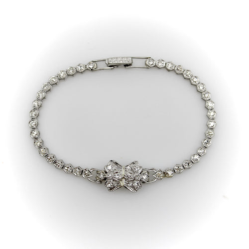 Bracelet Art déco - Bracelet ligne fleur en platine et diamants 58 Facettes A20072