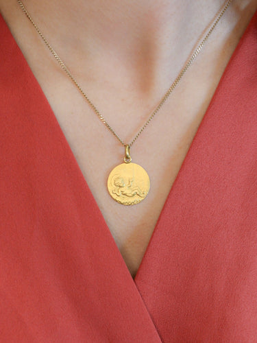 Pendentif Pendentif religieux vintage - Médaille ronde en or jaune 18 carats 58 Facettes 1087.17