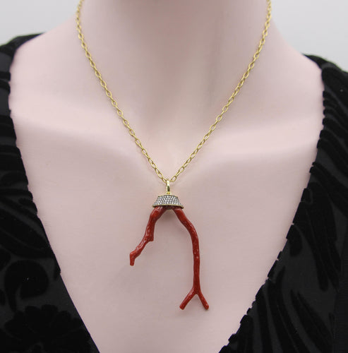 Pendentif Gold Signature - Pendentif branche de corail en or 18k et diamants 58 Facettes A10039