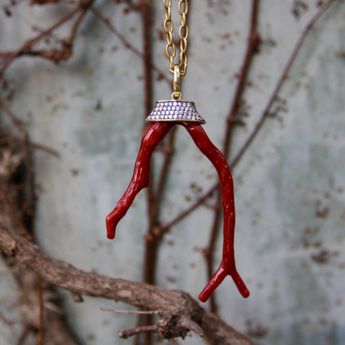 Pendentif Gold Signature - Pendentif branche de corail en or 18k et diamants 58 Facettes A10039