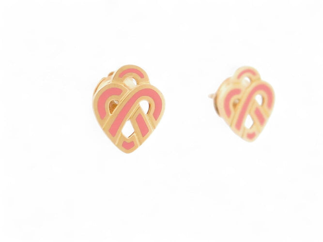 Boucles d'oreilles Poiray - Boucles d'oreilles Cœur Entrelacé émail rose en or jaune 18k 58 Facettes 270064