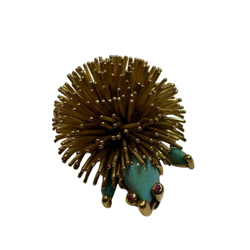 Broche VAN CLEEF & ARPELS - Broche Hérisson en or jaune, turquoise et rubis 58 Facettes DV35772-1