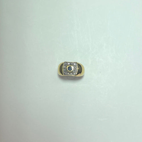 Bague 51 Bague plateau en or jaune 18K avec pierre bleue, taille 51 58 Facettes 250197