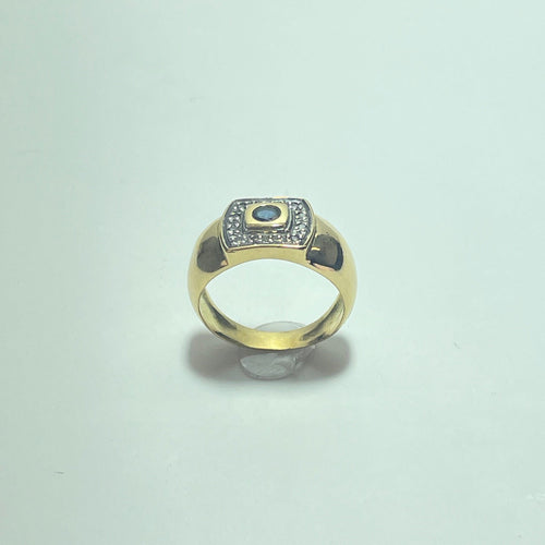 Bague 51 Bague plateau en or jaune 18K avec pierre bleue, taille 51 58 Facettes 250197