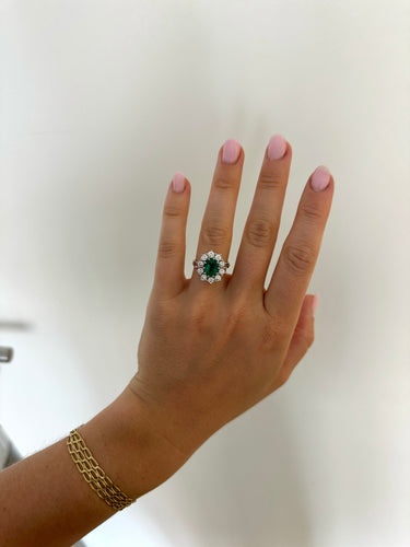 Bague 53 Bague cluster vintage avec émeraude ovale et diamants 58 Facettes