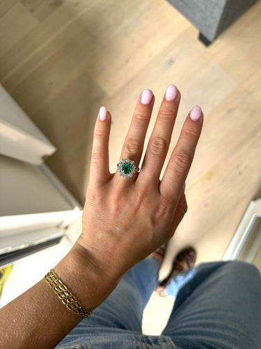 Bague 53 Bague cluster vintage avec émeraude ovale et diamants 58 Facettes