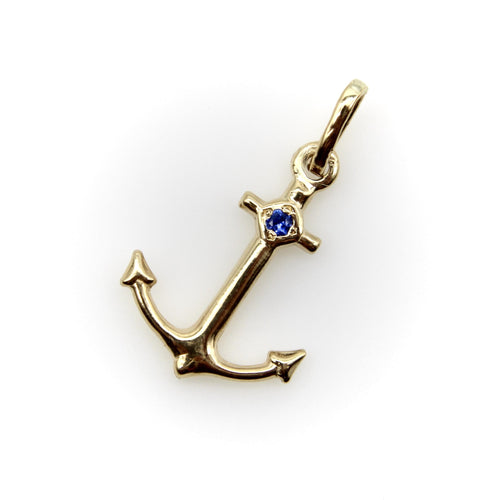 Pendentif Signature - Pendentif ancre en or jaune 14k et saphir bleu 58 Facettes A20010