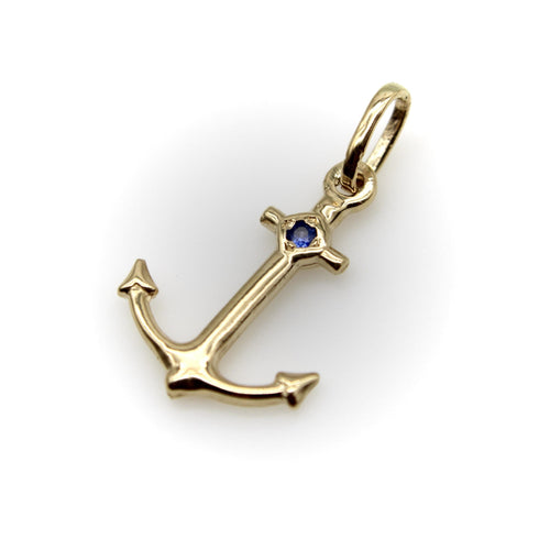 Pendentif Signature - Pendentif ancre en or jaune 14k et saphir bleu 58 Facettes A20010