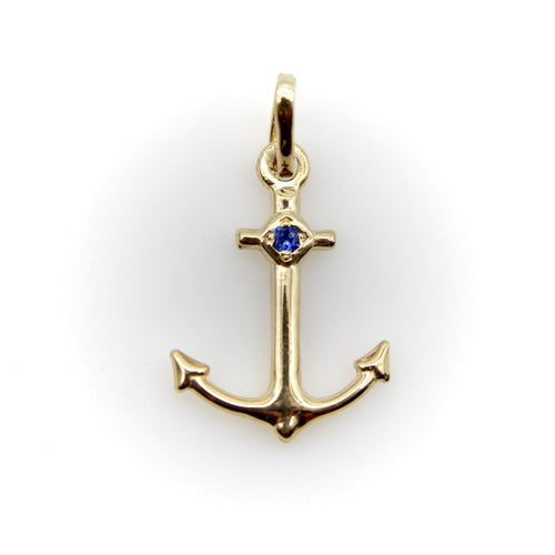 Pendentif Signature - Pendentif ancre en or jaune 14k et saphir bleu 58 Facettes A20010
