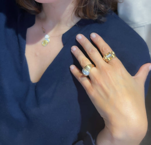 Bague 61 Bague Tank vintage en or jaune et 3 diamants 58 Facettes 1