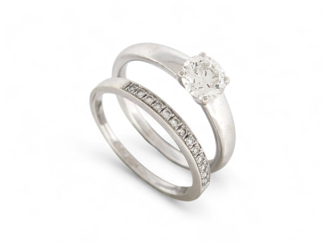 Bague 50 bague solitaire 0.63ct gia t50 or blanc 18k + alliance sertie diamant 0.1ct 58 Facettes 270398