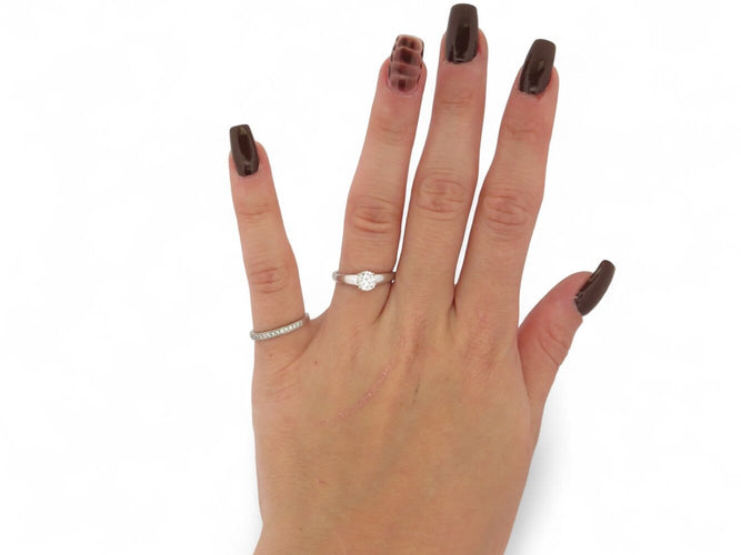Bague 50 bague solitaire 0.63ct gia t50 or blanc 18k + alliance sertie diamant 0.1ct 58 Facettes 270398