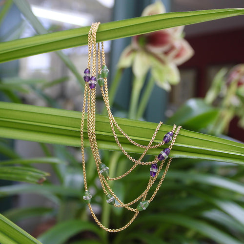 Collier Époque victorienne - Collier sautoir station en or 14 carats et améthystes 58 Facettes A2001N