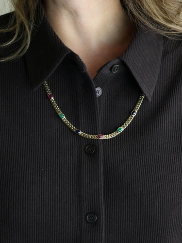 Collier Sautoir - Chaîne maille gourmette en or jaune 14k avec cabochons 58 Facettes 1211.7